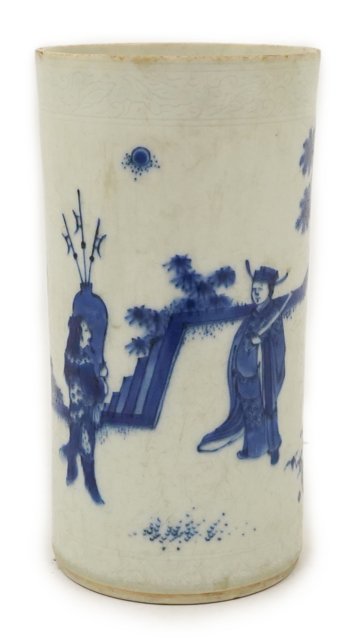 A Chinese Transitional blue and white brushpot, bitong, Chongzhen period (1627-44)